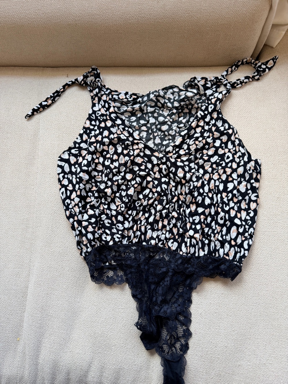 Free People Black Animal-Print body suit  with Beige Accents